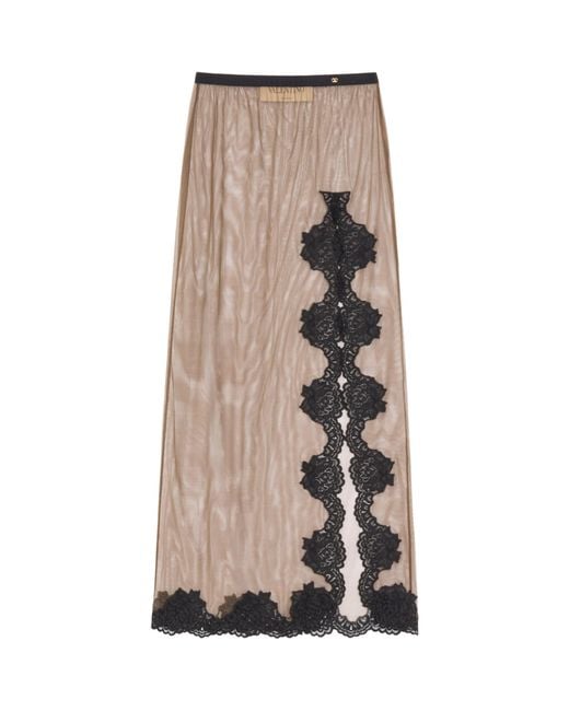 Valentino Natural Sheer Lace-Trim Maxi Skirt