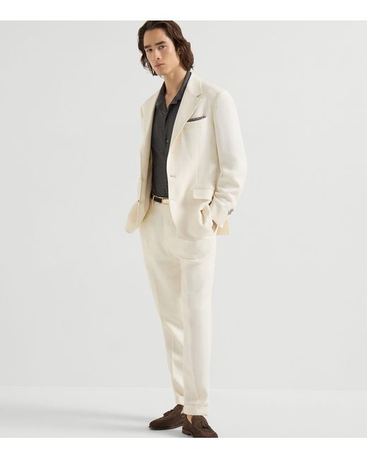 Brunello Cucinelli White Silk-Linen-Wool 2-Piece Suit for men