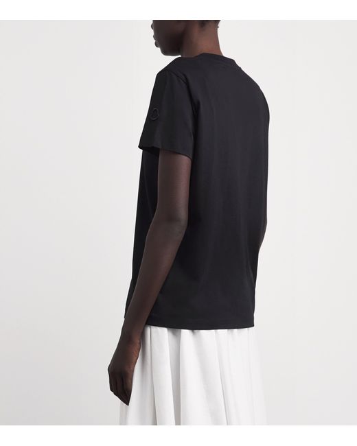 Moncler Black Cotton Logo Embroidered T-Shirt