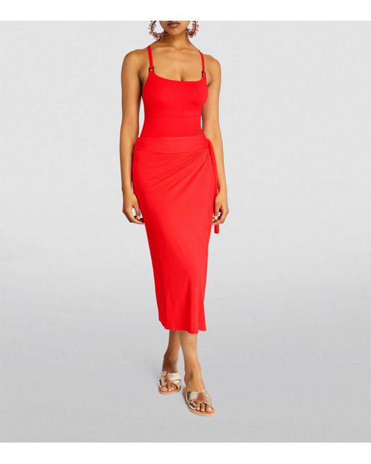 Melissa Odabash Red Ida Midi Skirt