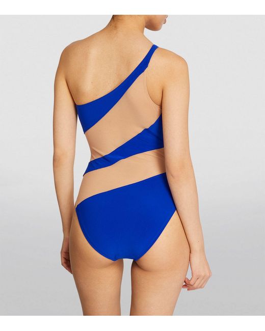 Norma Kamali Blue Asymmetric Swimsuit