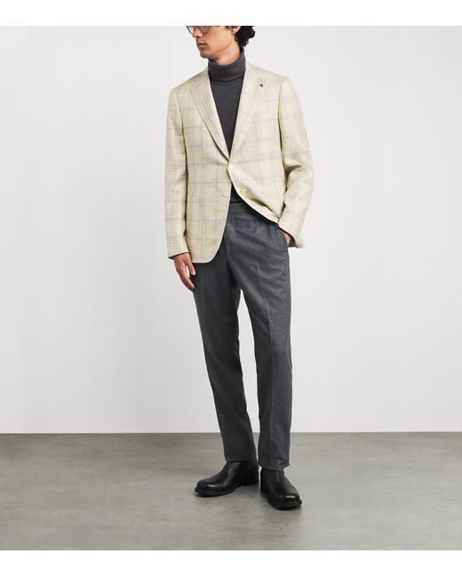 Isaia White Wool-Silk-Linen Capri Blazer for men