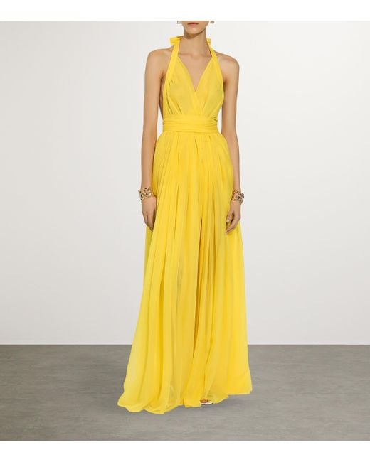 Dolce & Gabbana Yellow Silk Halterneck Maxi Dress
