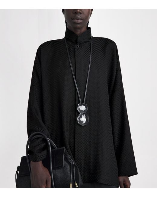 Eskandar Black Silk Double-Stand Collar Shirt