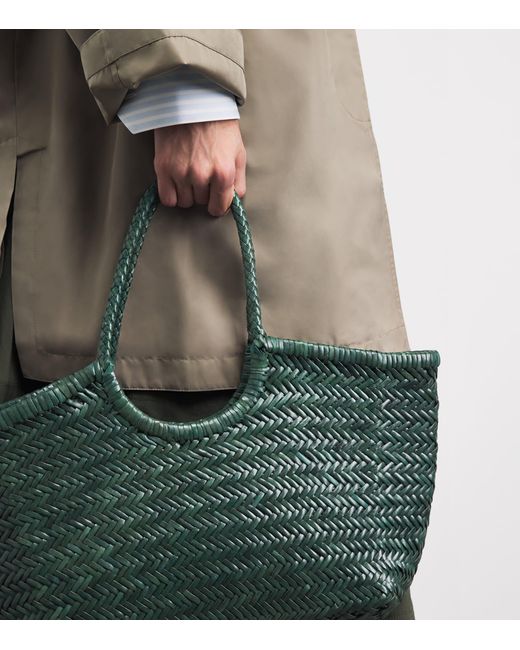 Dragon Diffusion Green Large Leather Woven Nantucket Tote Bag