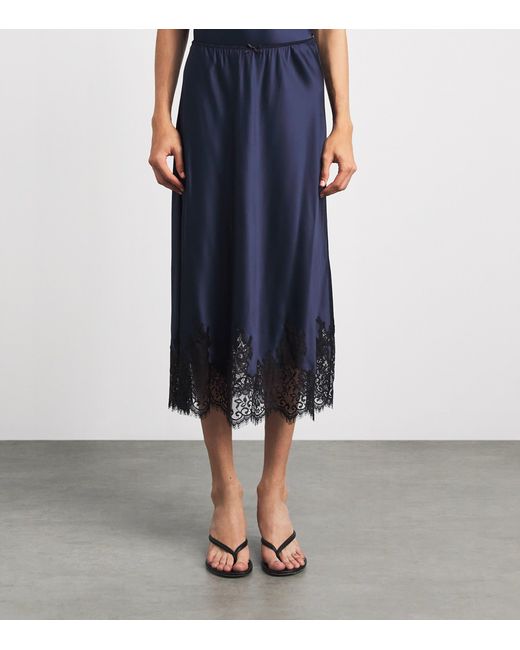 PAIGE Blue Satin Kelso Midi Skirt
