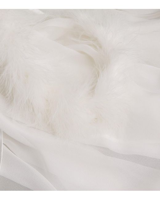 Gilda & Pearl White Silk Feather-Trim Sheer Diana Short Robe