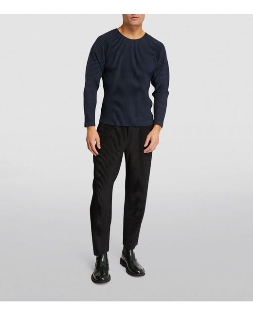 Homme Plissé Issey Miyake Blue Pleated Long-Sleeve T-Shirt for men