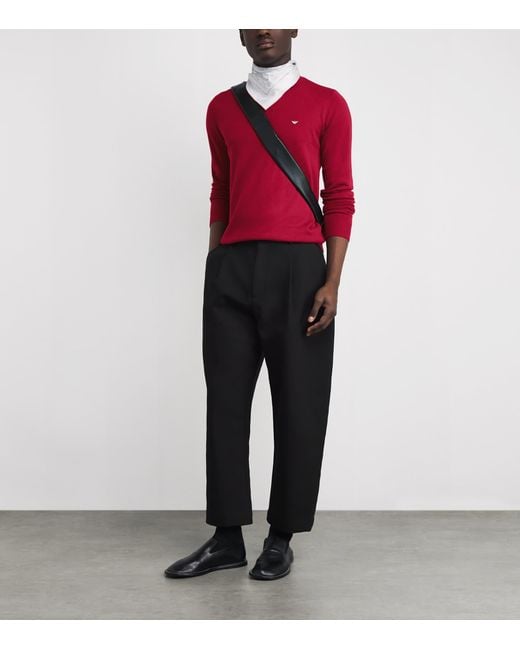 Emporio Armani Red Wool-Cashmere Logo Sweater for men