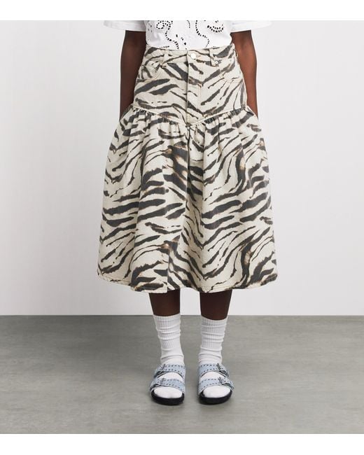 Ganni Gray Zebra Denim Midi Skirt