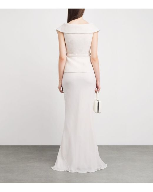 Self-Portrait White Bouclé Double-Breasted Tailored Maxi Dress