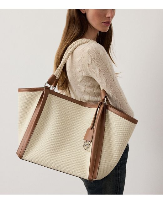 Ralph Lauren Natural Woven Calfskin-Trim Rl 888 Tote Bag