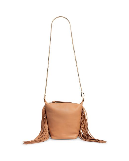 AllSaints Brown Leather Evaline Fringe Cross-body Bag