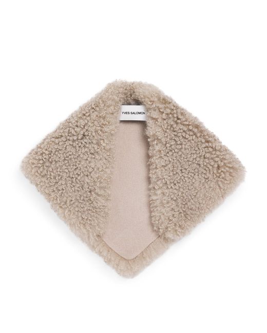 Yves Salomon Natural Shearling-Wool Bandana Scarf