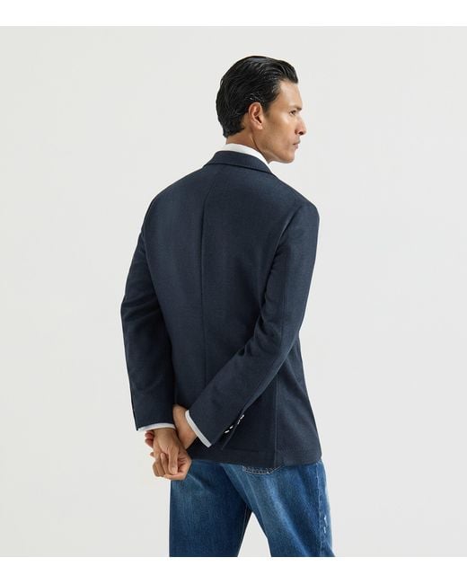 Brunello Cucinelli Blue Mouliné Virgin Wool Twill Deconstructed Blazer for men
