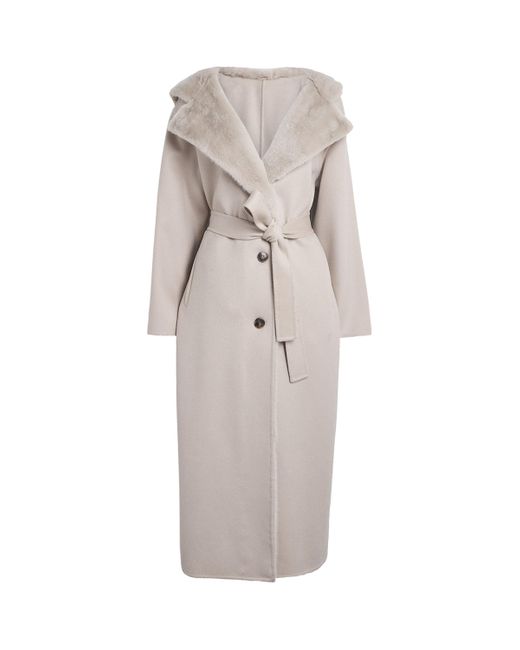 Yves Salomon Gray Hooded Mink Fur-Trim Coat
