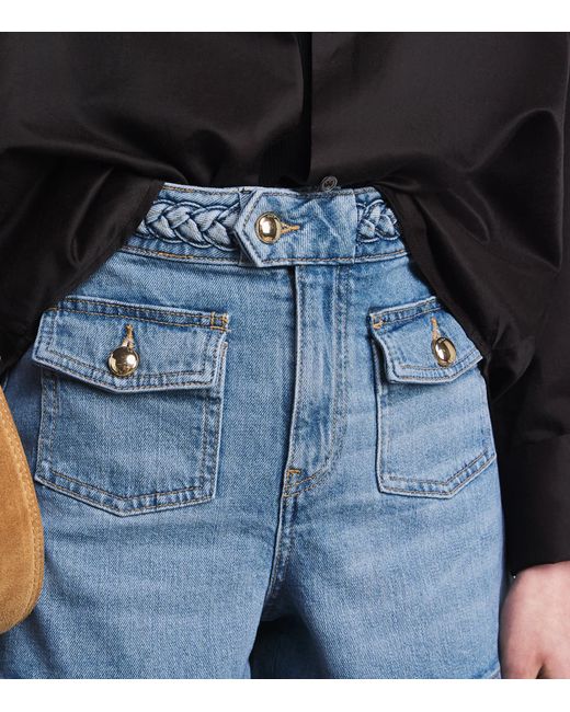 Maje Blue Braided Flared Denim Shorts