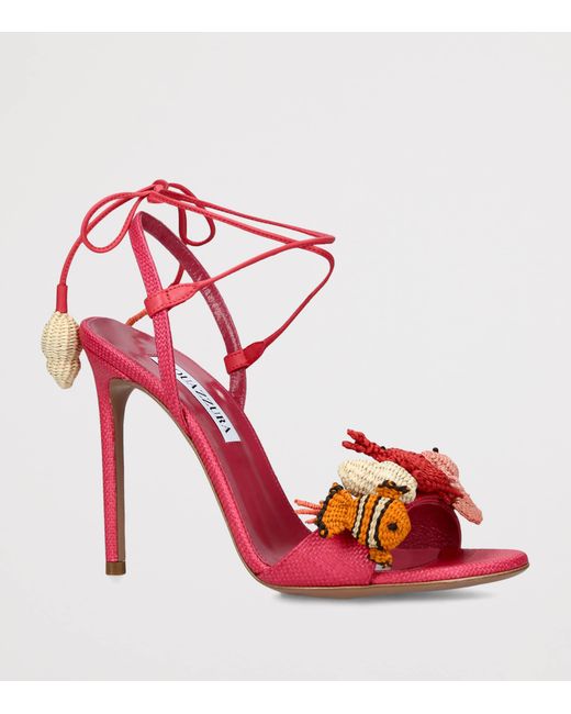 Aquazzura Red Raffia Marea Slingback Sandals