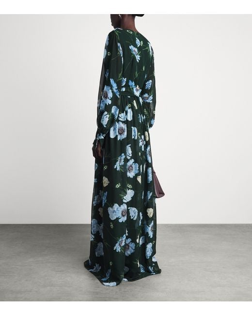 Erdem Green Silk Voile Floral Maxi Dress