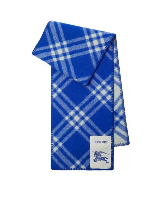 Burberry Blue Wool Check Scarf