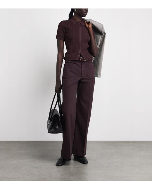 Victoria Beckham Purple Rib-Knit Zip-Up Polo Shirt