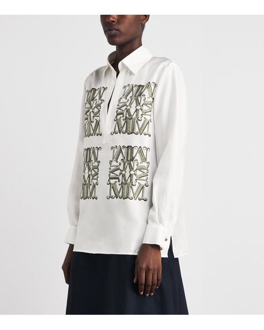Max Mara White Silk Monogram Shirt