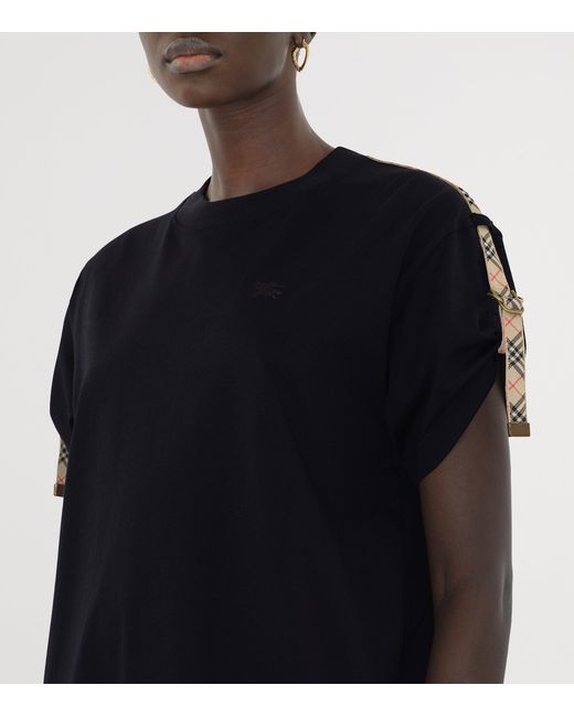 Burberry Black Cotton Check-Trim Mini Dress