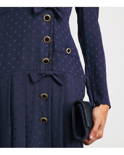 Alessandra Rich Blue Silk Pleated Midi Dress
