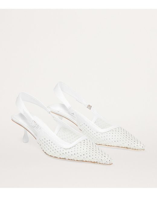 Jimmy Choo White Amel 50 Embellished Slingback Pumps