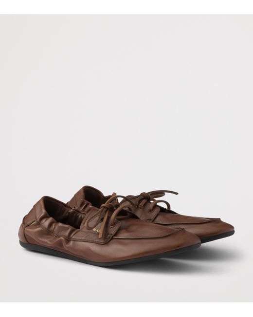 Prada Brown Antiqued Leather Shuffle Loafers