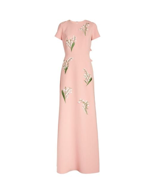 Carolina Herrera Pink Floral-embroidered Bow Gown