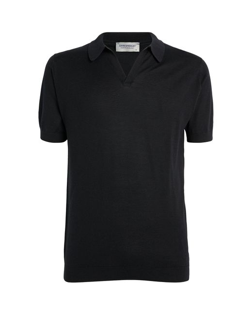 John Smedley Black Merino Wool Polo Shirt for men