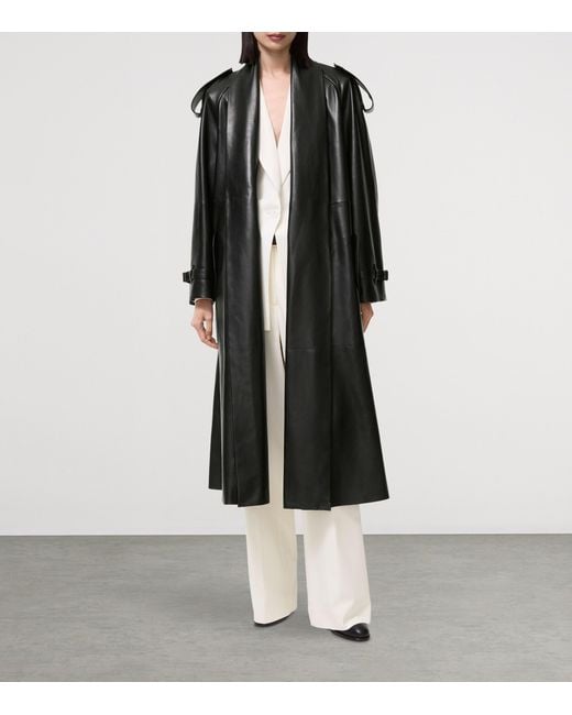 Burberry Black Leather Wrap Trench Coat