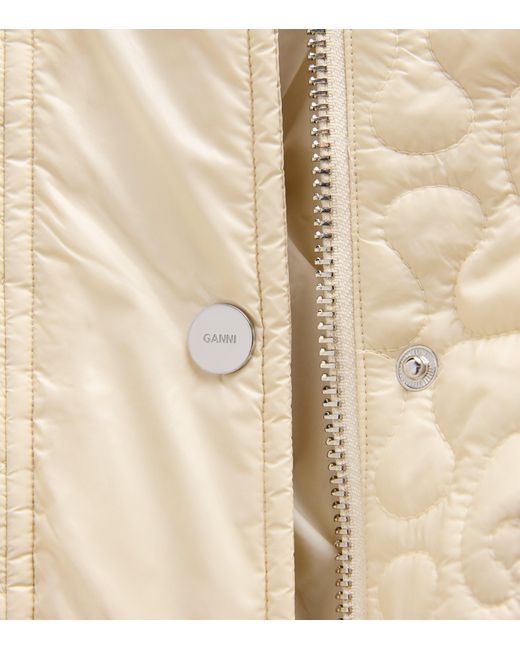 Ganni Natural Corduroy-Collar Shiny Quilted Jacket