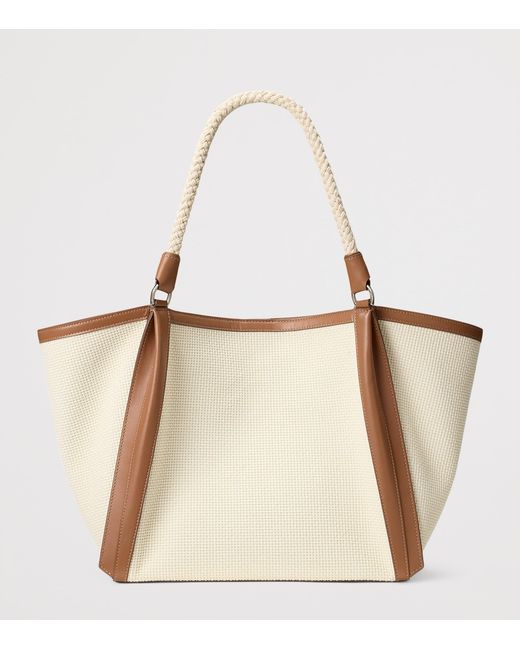 Ralph Lauren Natural Woven Calfskin-Trim Rl 888 Tote Bag