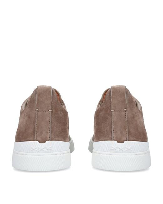 Zegna Brown Suede Triple Stitch Sneakers for men