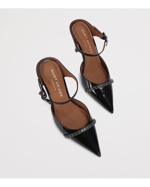 Kurt Geiger Black Patent Leather Embellished Strass Point Mules 90