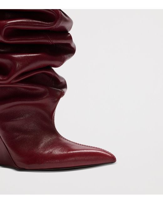 Balmain Red Leather Wedge Over-The-Knee Boots 95
