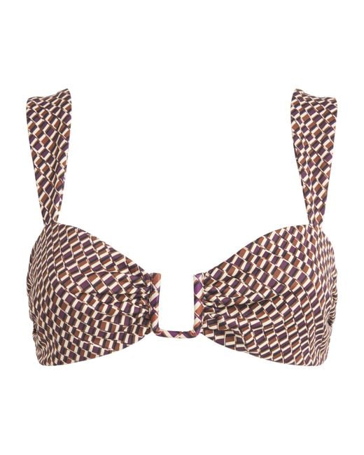 Away That Day Brown Geometric Print Cannes Bikini Top
