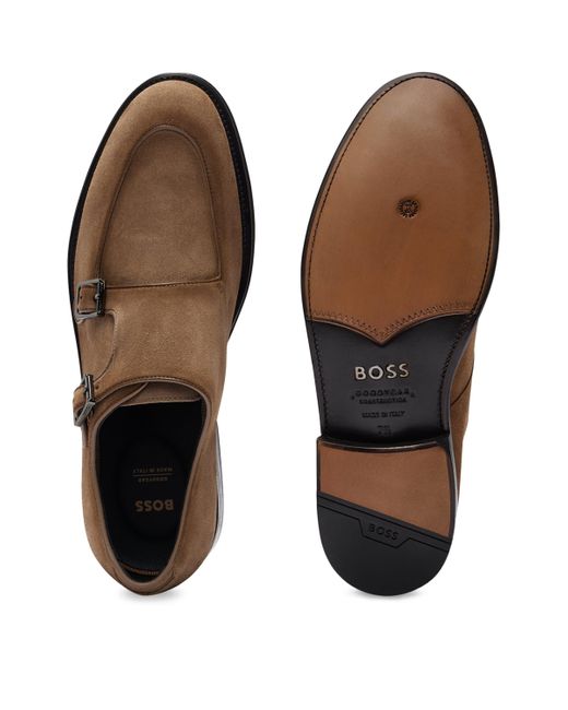Boss Brown Suede Monk Shoes for men