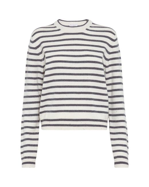 Brunello Cucinelli White Cashmere-wool-silk Dazzling Sweater