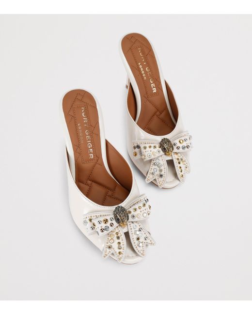 Kurt Geiger White Leather Belgravia Stud Bow Heeled Mules