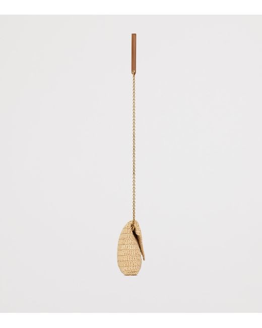 Saint Laurent White Raffia Cassandre Pouch On Chain