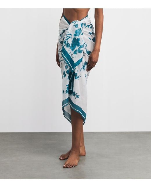 Erdem Blue Cotton Voile Printed Pareo