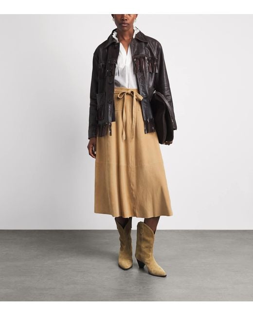 Polo Ralph Lauren Natural Suede Midi Skirt