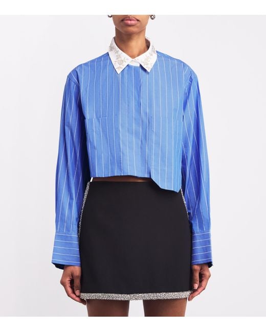 Sandro Blue Cotton Beaded Cropped Shirt