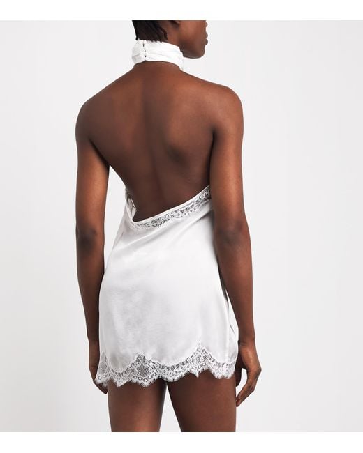 Kiki de Montparnasse White Silk Lace-Trim Carla Slip Dress
