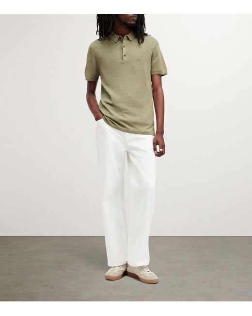 AllSaints Green Merino Wool Mode Polo Shirt for men