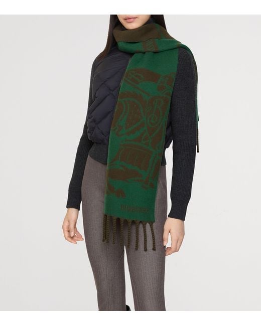 Burberry Green Wool Reversible Ekd Scarf