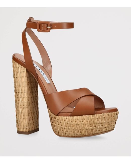 Aquazzura Brown Leather Sunseeker Plateau Sandals 140